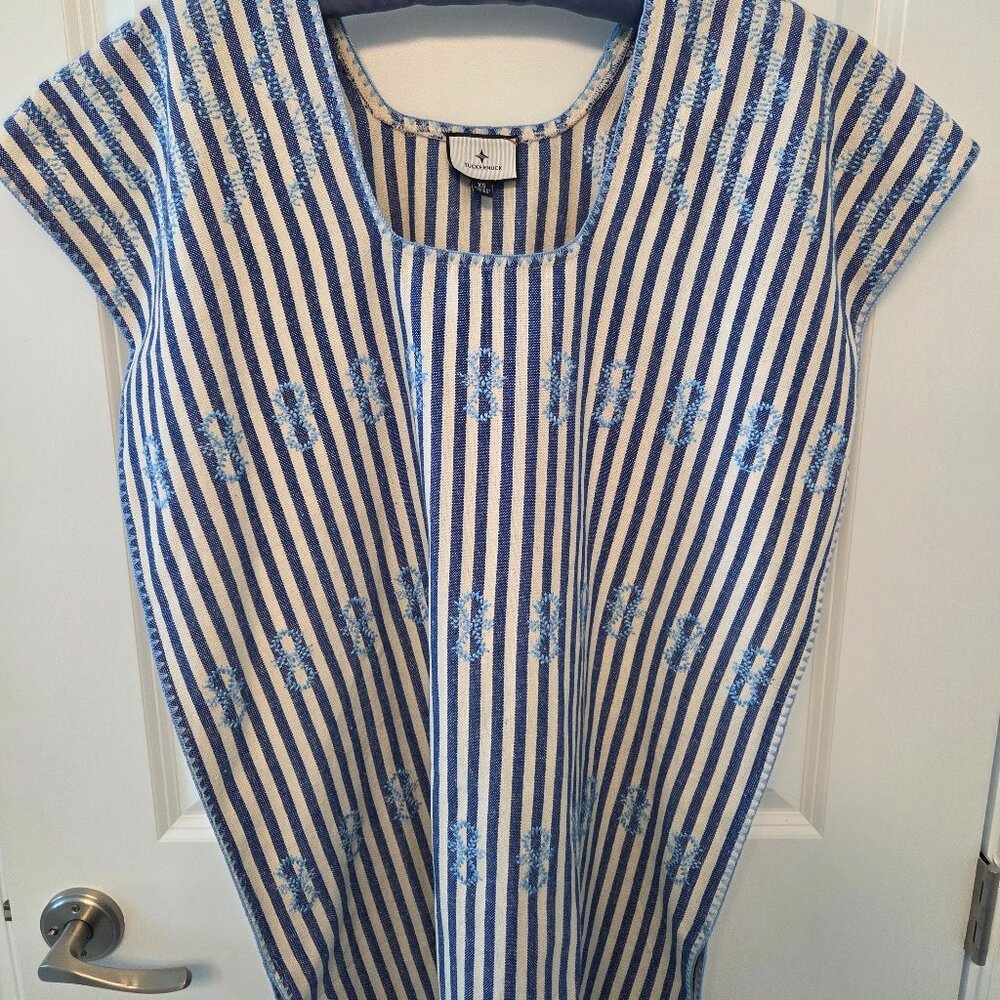 Tuckernuck Blue and White Striped Embroidered Shift Dress
